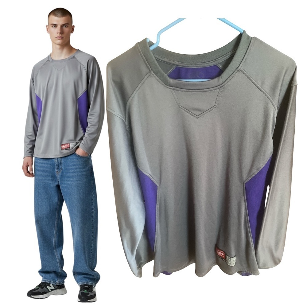 Rawlings Dugout Fleece Pullover Grey Purple Y2K Training Sweatshirt Medium